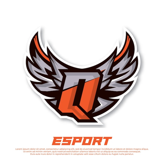 Eagle wing esport logo letter Q design template bird esport logo illustration initial esport logo