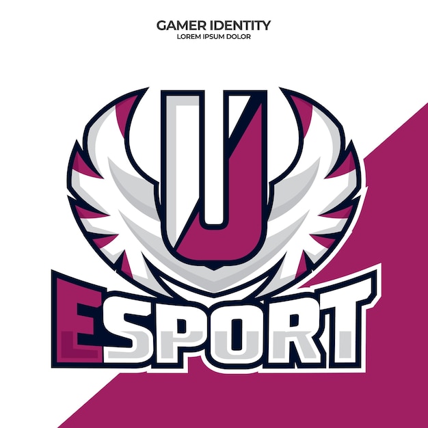 Vector eagle wing esport logo letter u design template bird esport logo illustration initial esport logo