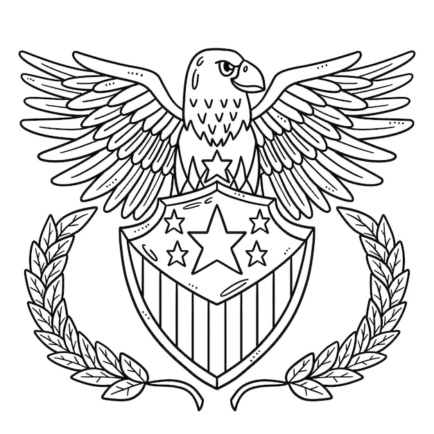 Eagle with American Badge Isolated Coloring Page