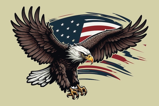 Aquila con la bandiera americana sul retro