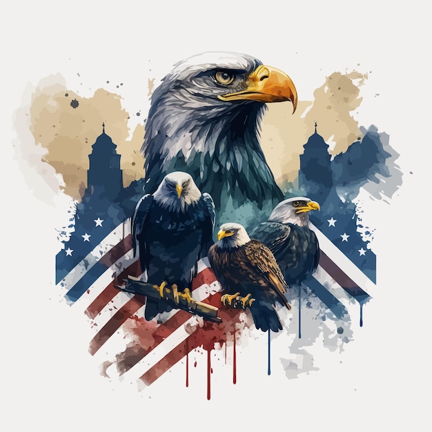 An eagle with a flag and a tree with the words united states on it