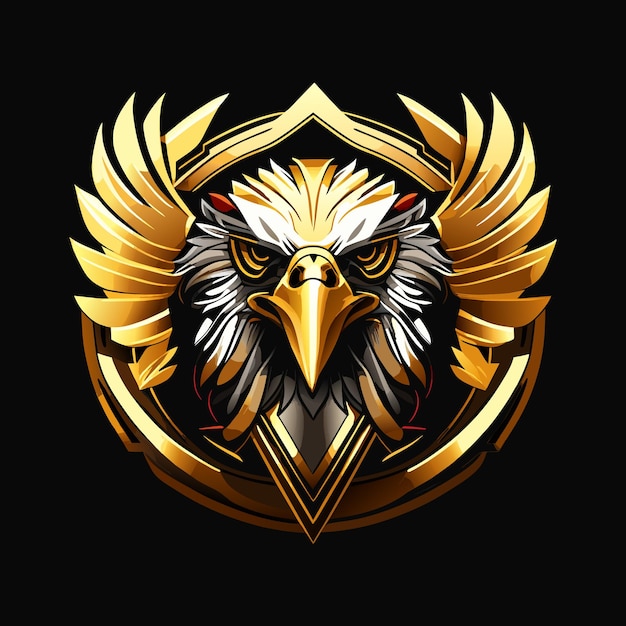 An eagle with a gold eagle head mascot logo