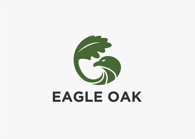 Eagle with oak leaf logo design vector silhouette illustration