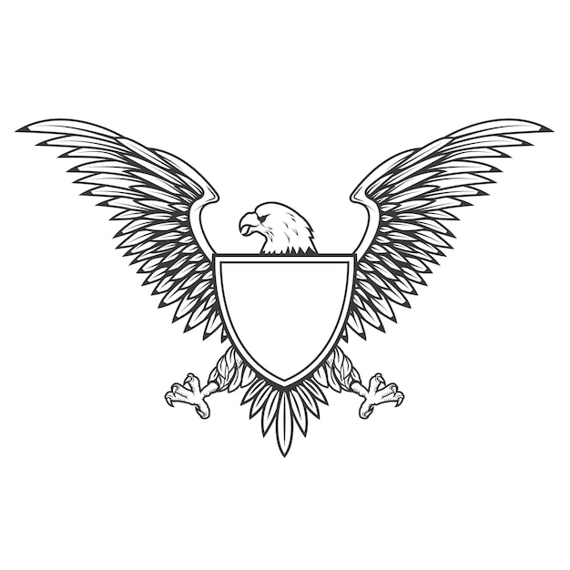 Aquila con scudo isolato su sfondo bianco. elemento per emblema, distintivo. illustrazione.