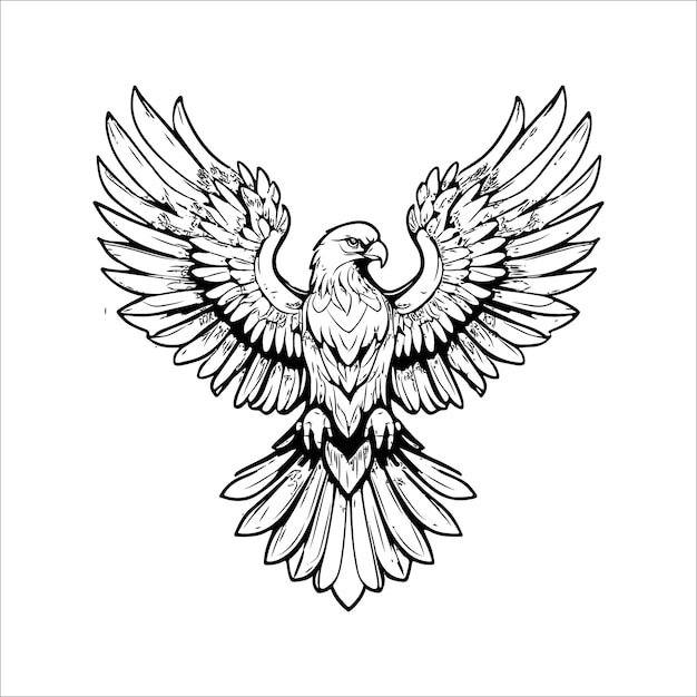 Eagle with spread wings in detailed line art
