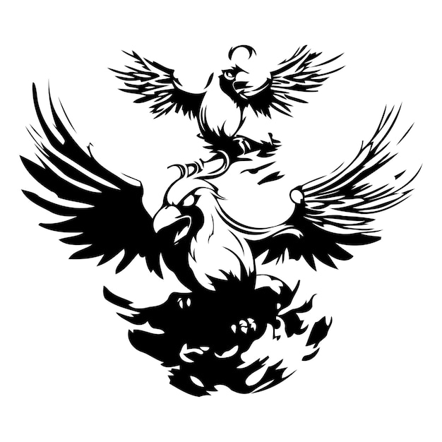 Орел с крыльями на фоне огненной векторной иллюстрации Дизайн татуировки