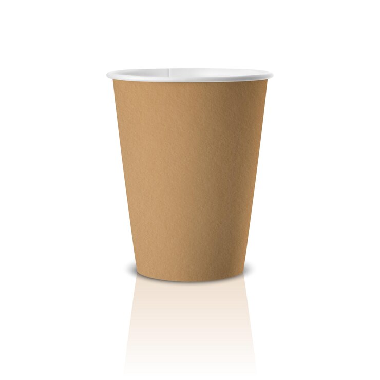 Vector ealistic 3d brown kraft paper disposable cup icon with reflection and texture isolated
