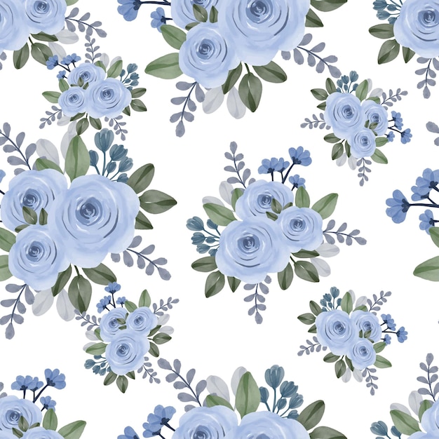 Vector eamless pattern of blue roses bouquet