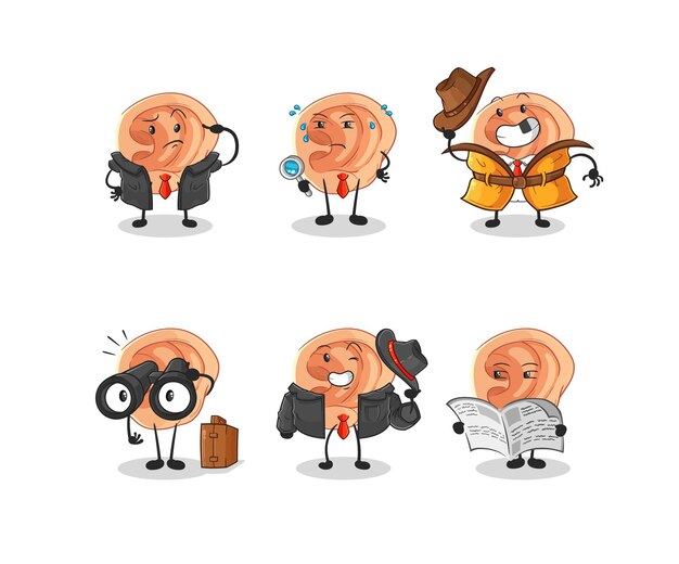 Ear detective group character cartoon mascot vector