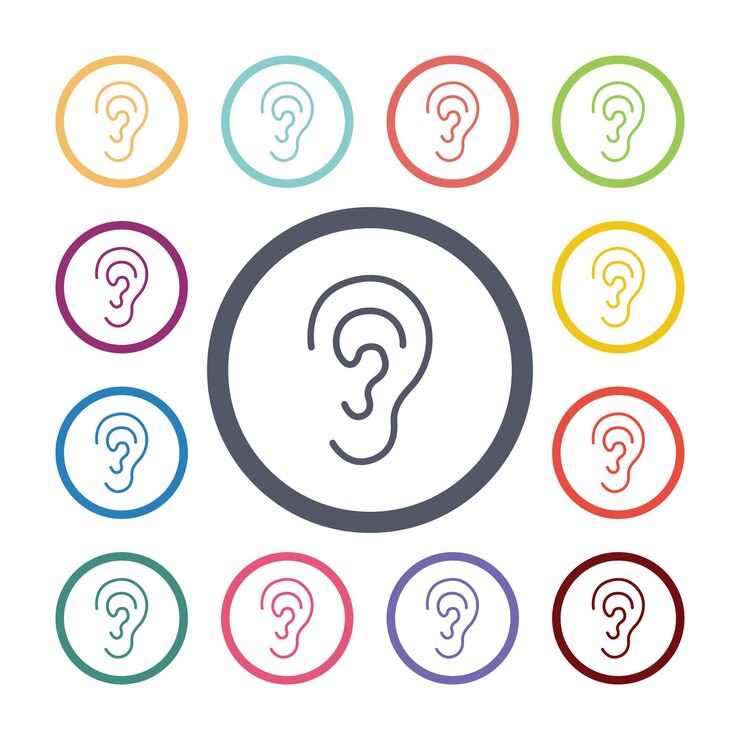 Ear flat icons set