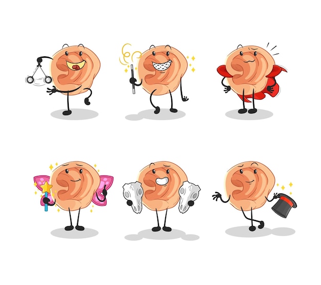 Ear magic group character cartoon mascot vector