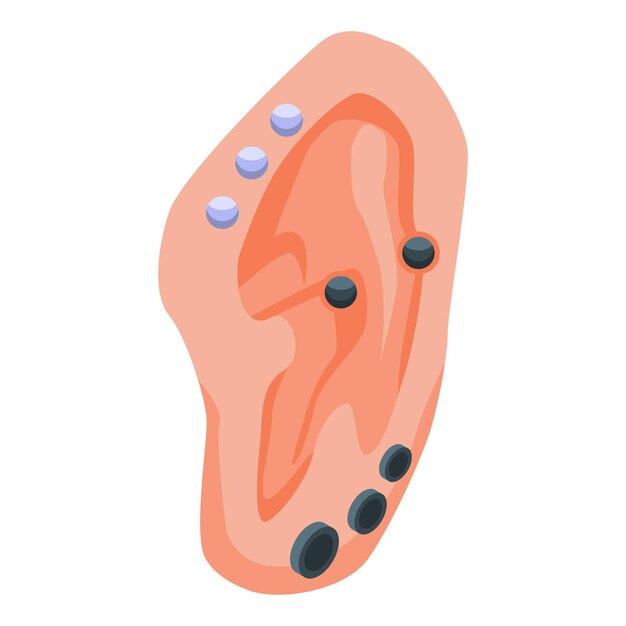 Icona di perforazione dell'orecchio isometrica dell'icona vettoriale di perforazione dell'orecchio per il web design isolato su sfondo bianco