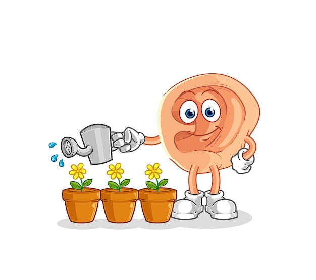 Ear watering the flowers mascot cartoon vector