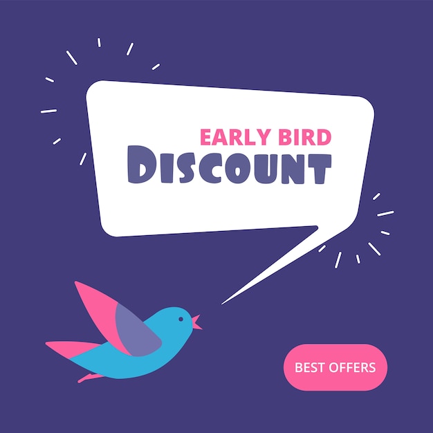 Vector early bird discount. special offer sale banner. early birds retail concept.