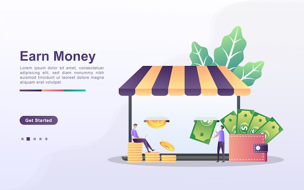 Earn money concept with people character