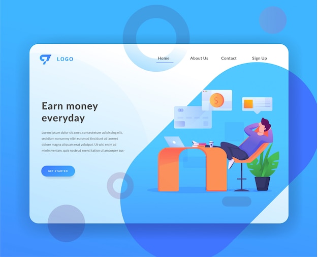Guadagna soldi landing page web con illustrazione