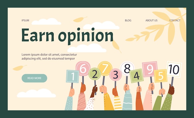 Earn opinion concept of website banner or page flat vector illustration