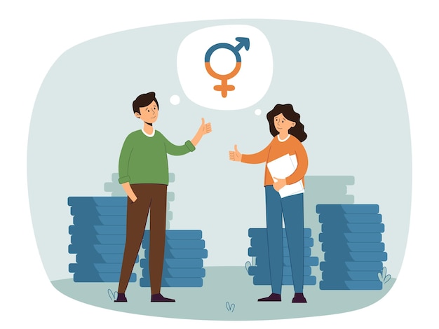 Earnings equality by gender men and women receive same wages concept of financial equality