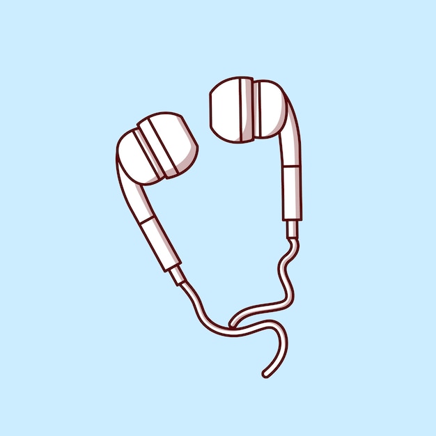 Vector earphones with cable vector flat illustration