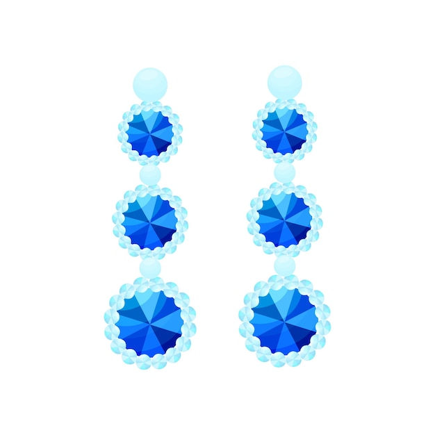 Vector earrings from large blue and small light blue stones vector illustration on white background