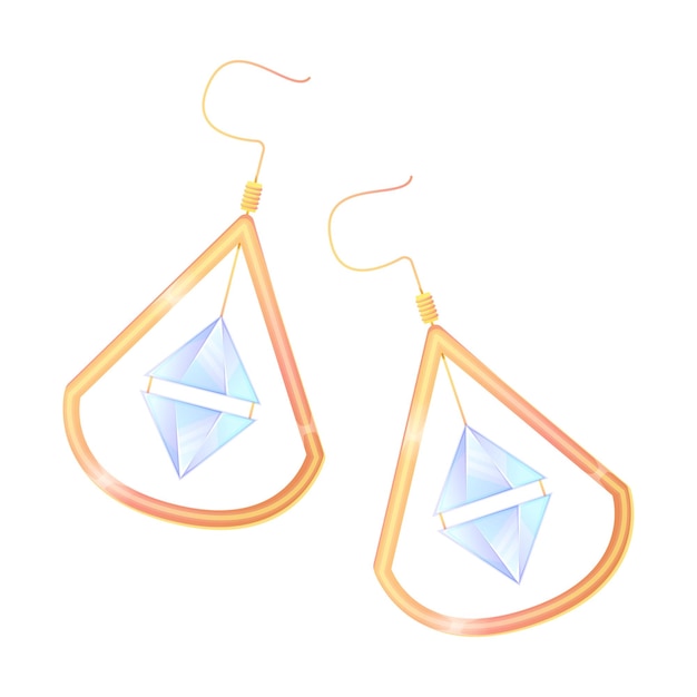 Earrings Gold accessories with crystal diamonds precious stone Jewellery in cartoon style