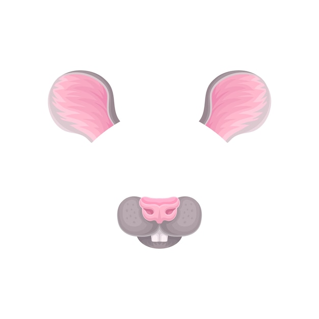 Ears nose and teeth of little mouse Mask for carnival Animal face for video or photo filters Detailed flat vector design for mobile app