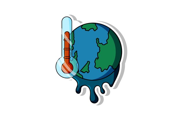 지구와 온도계 스티커 벡터 일러스트 레이 션
