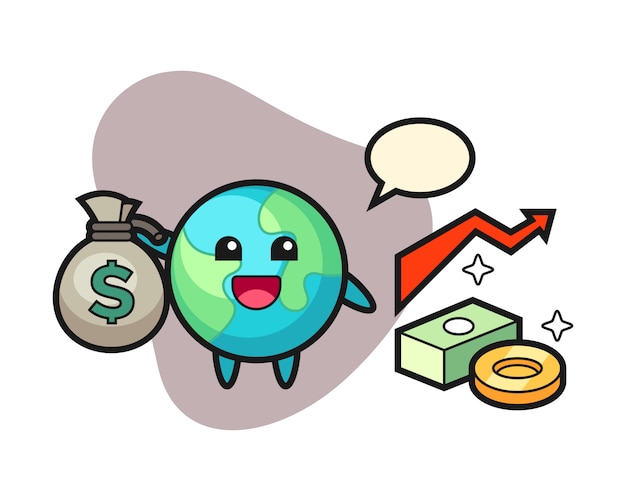 Earth cartoon holding money sack