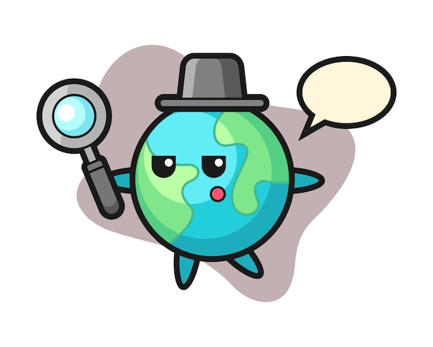 Earth cartoon searching with a magnifying glass