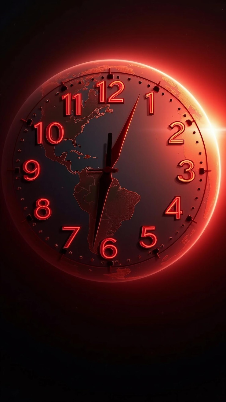Vector earth clock with red alert theme