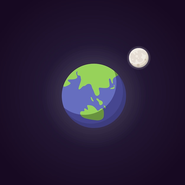 Vector earth cute blue planet icon.  cartoon ilustration space.