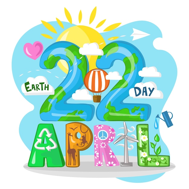 День Земли 22 апреля векторные иллюстрации с белым фоном Экология и концепция спасения планеты