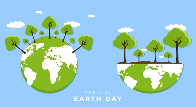 Earth Day banner green planet earth with leaves Vector illustration