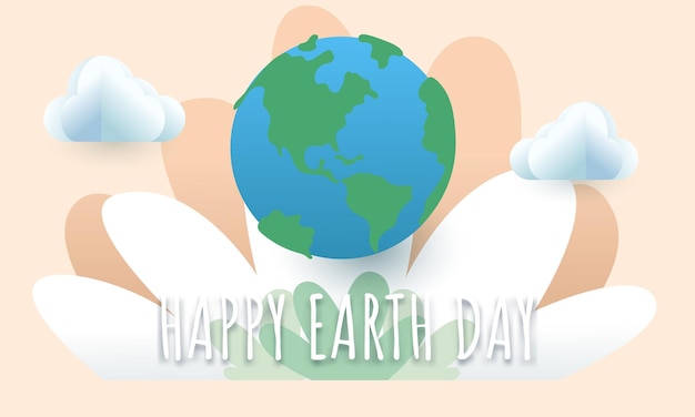 Earth Day banner or poster background with paper cut clouds