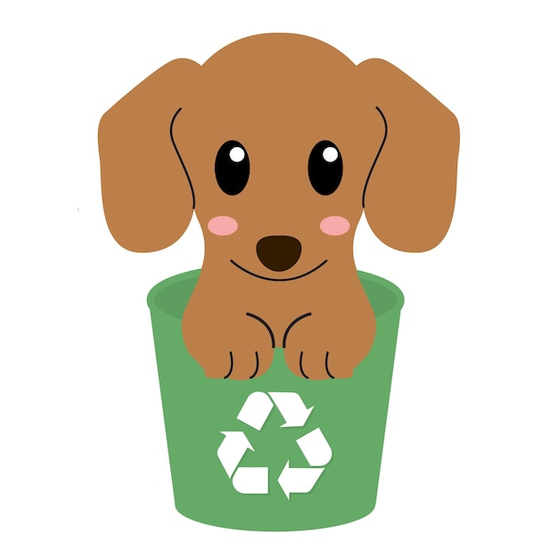 Vector earth day cute dog with recycle bin