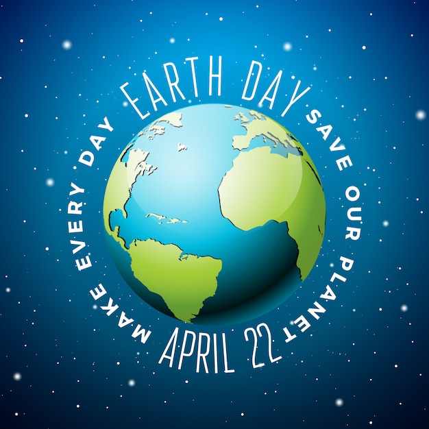 Earth day design with planet and lettering.