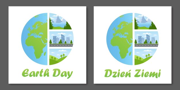 Earth Day Diffrent Landscapes Mountains city fields Polish and english version