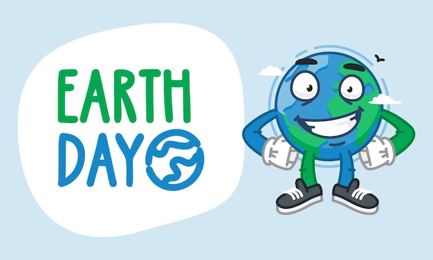 Earth day earth karakter hand in hand op taille en glimlachen. vectorillustratie. mascotte karakter.