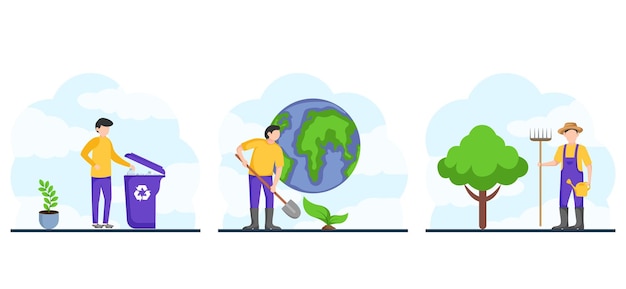 Earth Day Flat Bundle Design Illustration