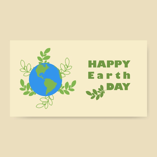 Earth day flyer card earth globe with green leaves environmental and environmental protection vector illustration