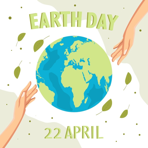 Earth day illustratie met handen en bladeren