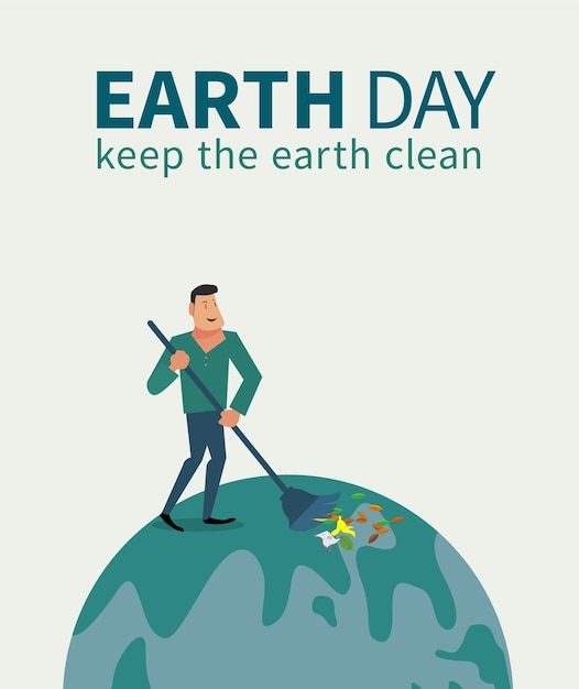 Earth Day International Mother Earth Day Man die de aarde schoonmaakt, houdt het concept van de aarde schoon