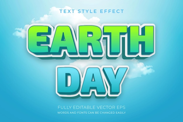 Vector earth day natural blue editable text style effect