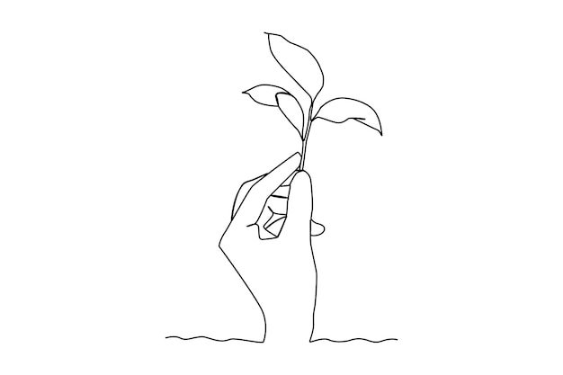 Earth day One continuous line drawing a symbol of one person one tree Earth day minimalist concept simple line vector love earth