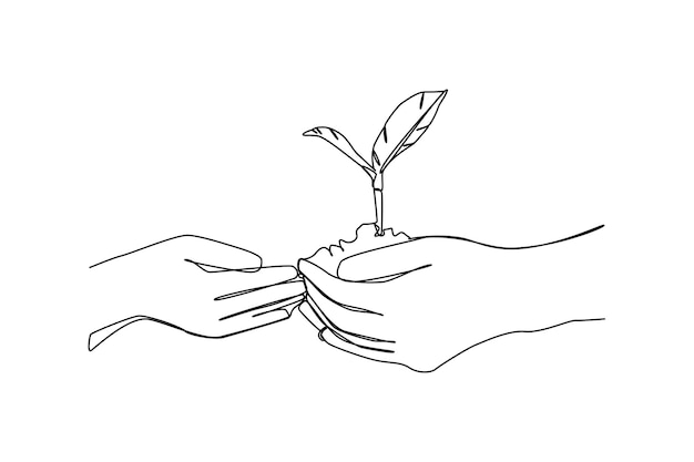 Earth day One continuous line drawing a symbol of one person one tree Earth day minimalist concept simple line vector love earth