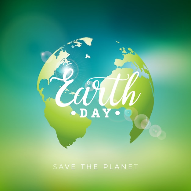 Earth day-ontwerp met planeet en belettering.