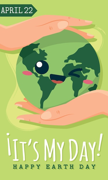 Плакат Дня Земли Планета мультфильм Каваи Вектор