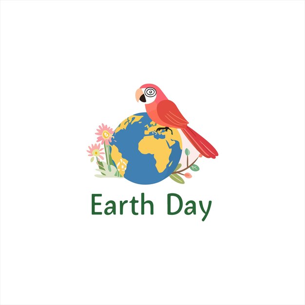 Earth day poster with a parrot planet