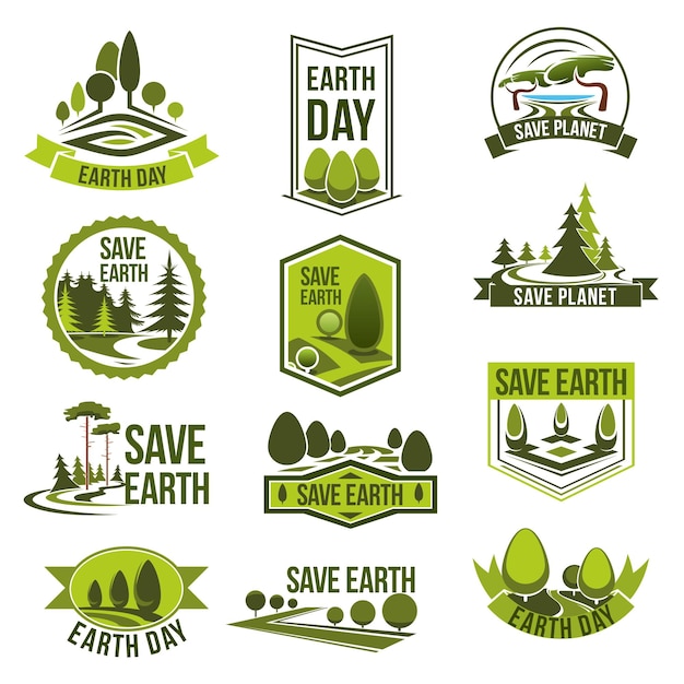 Set di badge ecologici per la giornata della terra salva il pianeta