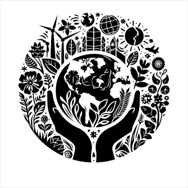 Earth day silhouettes vector Flat design mother earth day theme